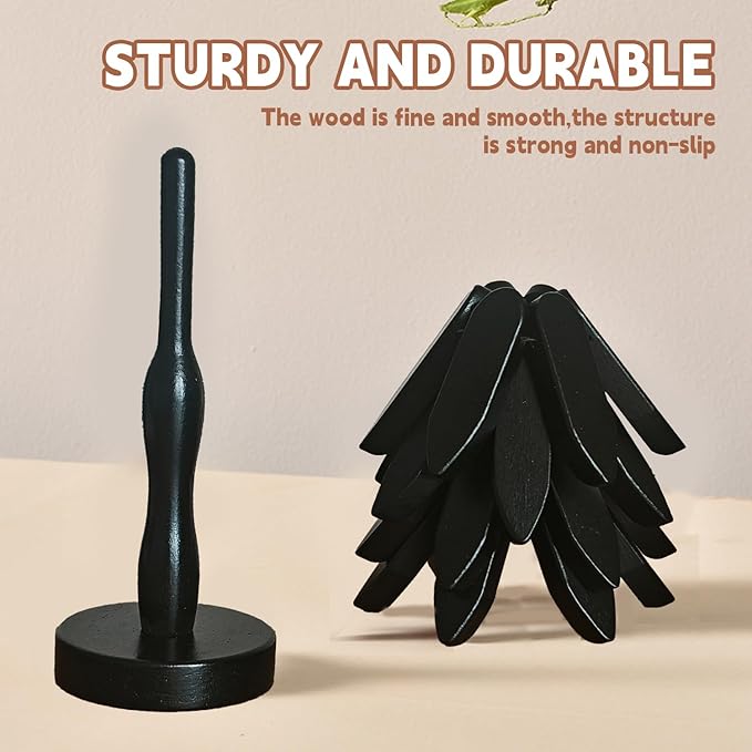 Natural Foldable Black Walnut Wooden Trivet Set - 4 Trivets + 1 Stand for Hot Dishes, Pot, Bowl, Teapot, Hot Pot Holders (White ﻿)