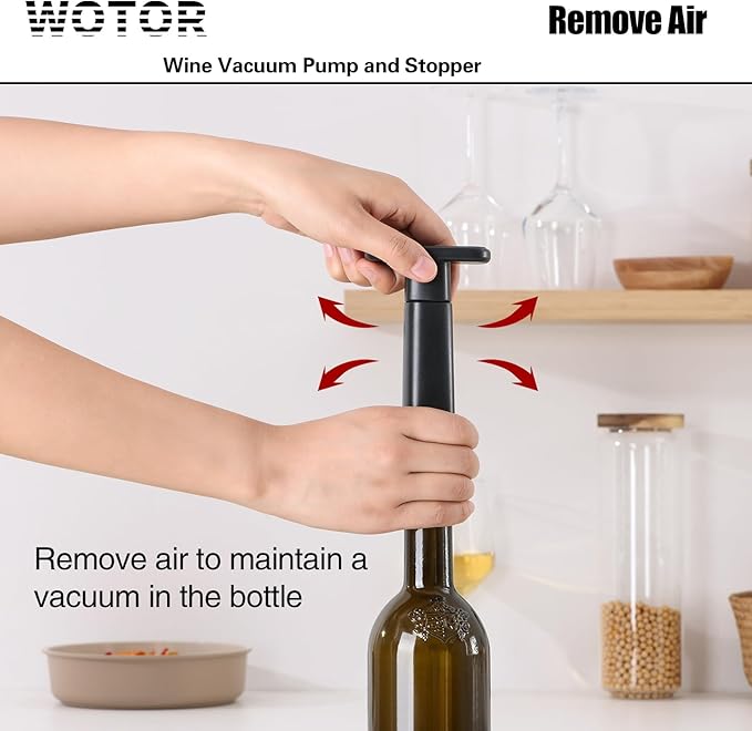 WOTOR Wine Saver Vacuum Pump with 20 Stoppers, Wine Stopper & Preserver, Reusable Bottle Sealer Keeps Fresh, Ideal Accessories Gift (Flat Handle) (Pack of 2)