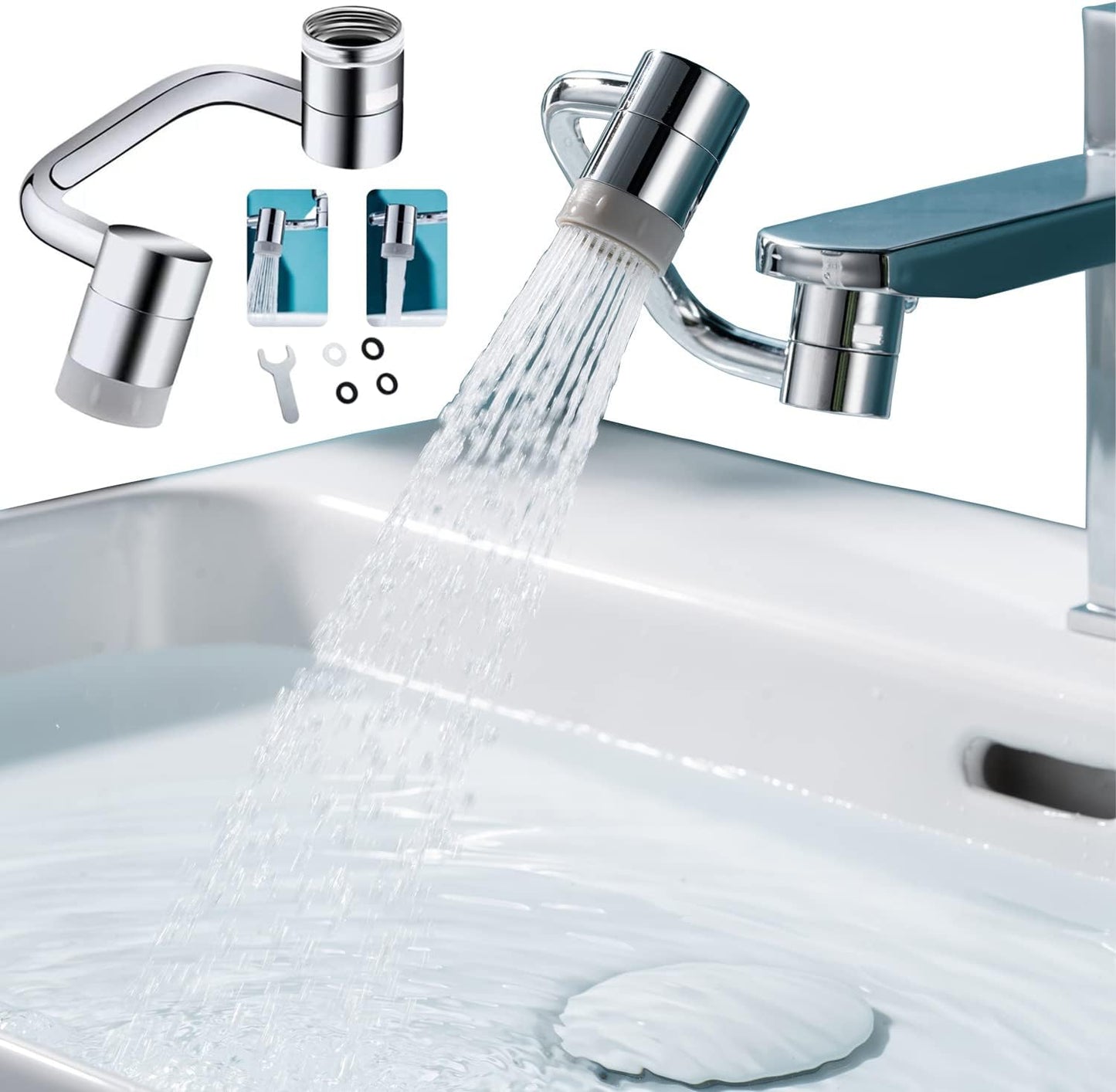 Universal 1080° Rotating Faucet Extender Aerator,2 Packs Solid Brass Universal Splash Filter Faucet,1080 Big Angle Swivel Faucet Aerator Sink Attachment,Dual-Function 2-Flow Sprayer