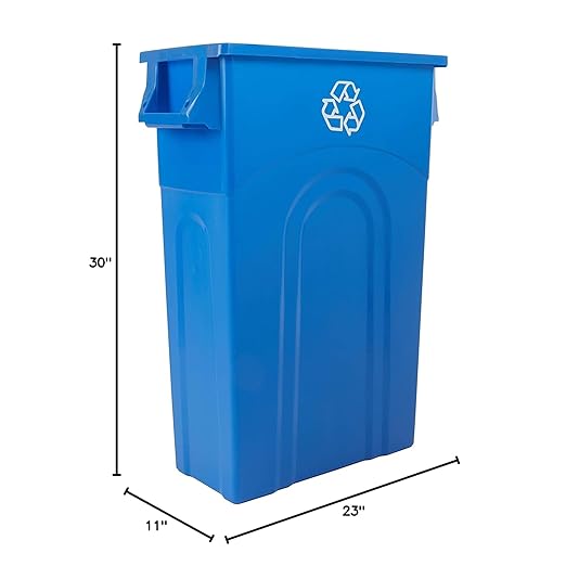 United Solutions Highboy Recycling Container, 23 Gallon, Space Saving Slim Profile and Easy Bag Removal for Indoor or Outdoor use, Recycle Blue, Plastic