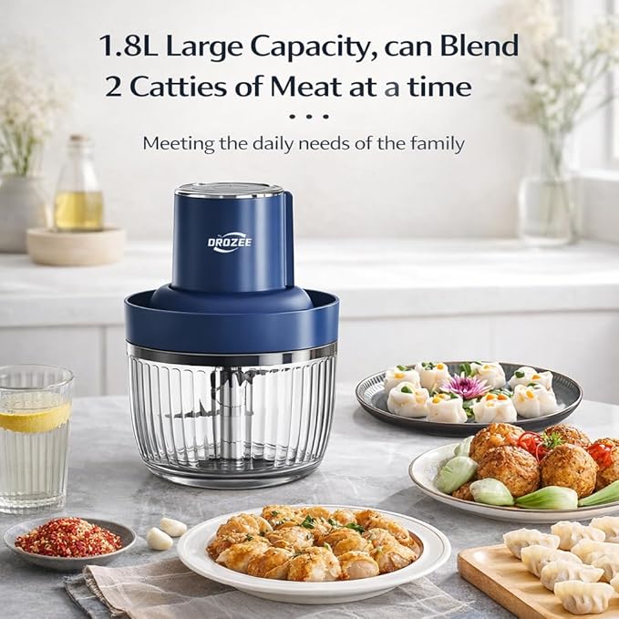 Deluxe Food Processor, Electric Food Chopper with 1.8L (8 Cup) Capacity Glass Bowl Powerful 300W Meat Grinder Vegetable Chopper (middle)