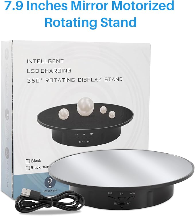 Rotating Display Stand Turntable Stand Black Spinning Stand for Product Shows with Telecontroller,7.87inch /17.6lbs Max Load,Black Round