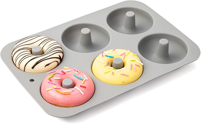 Aichoof Silicone Donut Mold for 6 Doughnuts, Set of 2. Food Grade LFGB Silicone Bagels Baking Pan, Non-Stick, Dishwasher Safe, Heat Resistant and Microwave Safe(Gray)