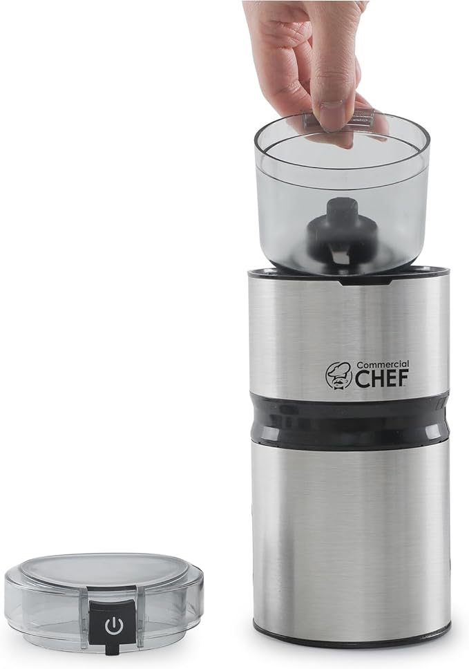 Electric Coffee Grinder Spice Grinder - Stainless Steel Blades Grinder for Coffee Bean Seed Nut Spice Herb Pepper, Brushed Stainless Steel Texture and Transparent Lid