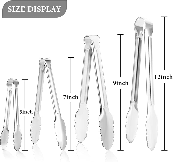 8 Pack Serving Tongs XEVOM Kitchen Tongs,Buffet Tongs, Stainless Steel Food Tong Serving Tong,small tongs (7inch)