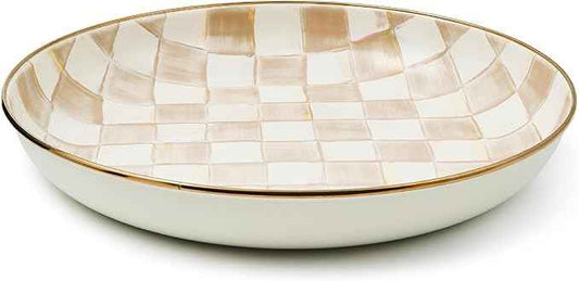 MACKENZIE-CHILDS Enamel Abundant Bowl, Decorative or Serving Bowl, 13-Cup Capacity, Brown-and-White Mocha Check