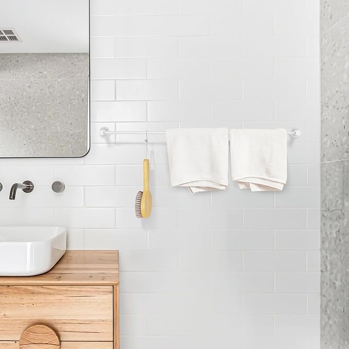 Adjustable Single Bath Towel Bar 23.6 to 42 Inch, ZUEXT Oil Rubbed White Stainless Steel Towel Holder Hanger,Expandable Wall Mounted Towel Rail for Bathroom Kitchen Washroom,1" Tube Towel Rail Racks