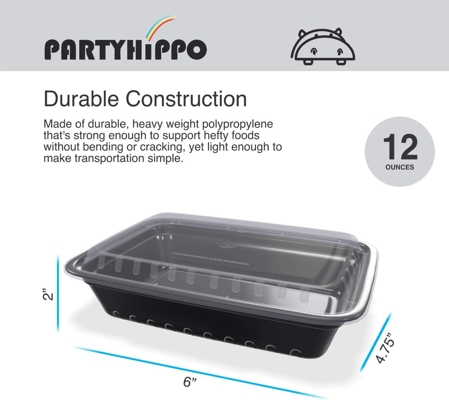PARTYHIPPO Small Meal Prep Containers Single Lids, 12 OZ 12-pack, Food Storage Bento BPA Free | Stackable | Reusable Lunch Boxes, Microwave/Dishwasher, Freezer Safe,Portion Control