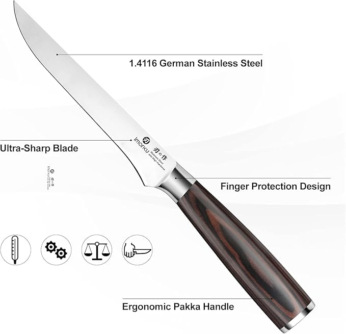 imarku Fillet Knife, German High Carbon Boning Knife, 6-Inch Stainless Steel Professional Grade Boning Fillet Knife for Fish, Pakkawood Handle for Meat and Poultry, Gifts for Men and Women