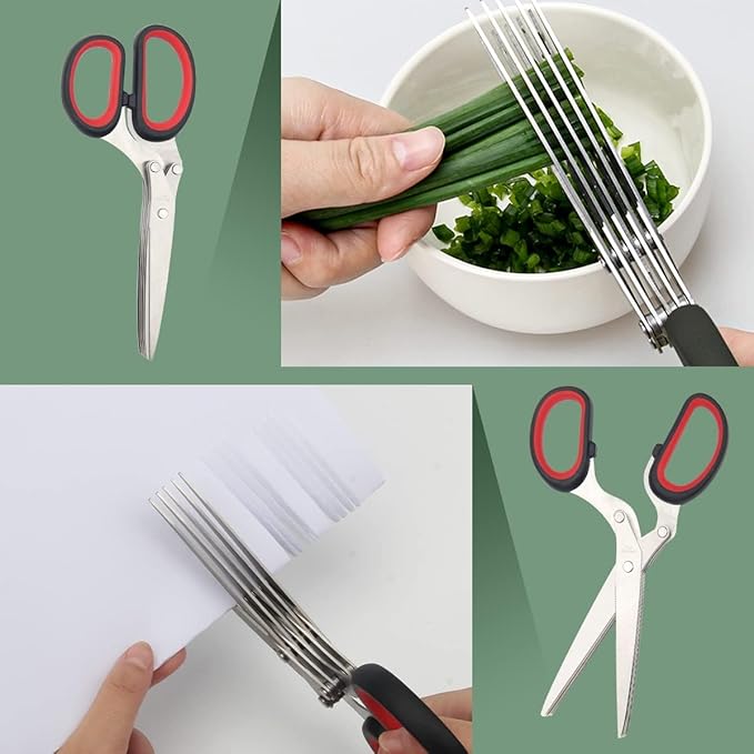 Luxiv Stainless Steel Scissors with Herb Stripper, 5-Blade Set and Cleaning Comb (Black)