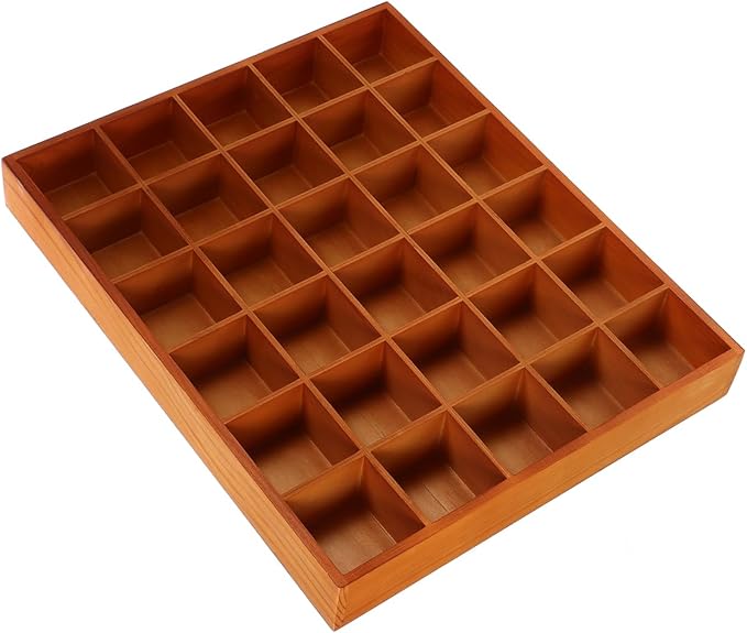 ULTECHNOVO Wooden Sorting Tray Grid Display Wood Divided Organizer Brown Finished Section Box (30 Compartments,15. 72x13. 17x1. 97 Inch Each Tray)