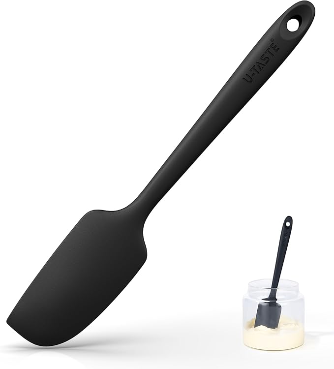 U-Taste Small Mini Silicone Spatula: 9×2inch 600ºF Heat-Resistant Food-Grade Jar Scraper for Kitchen Use, Non-Stick Seamless Flexible Baking Utensil for Mixing, Scraping Jam in Bowl or Cup (Black)