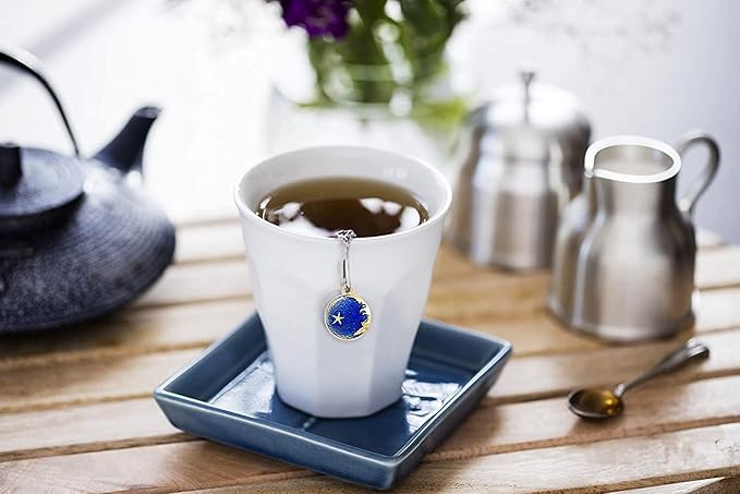 NSTaygate 2pcs Tea Infuser, Tea Strainers for Loose Tea, Gold Plated Enamel Moon Star Celestial Charm Pendant Tea Ball Set Loose Tea Steeper Gifts for Women
