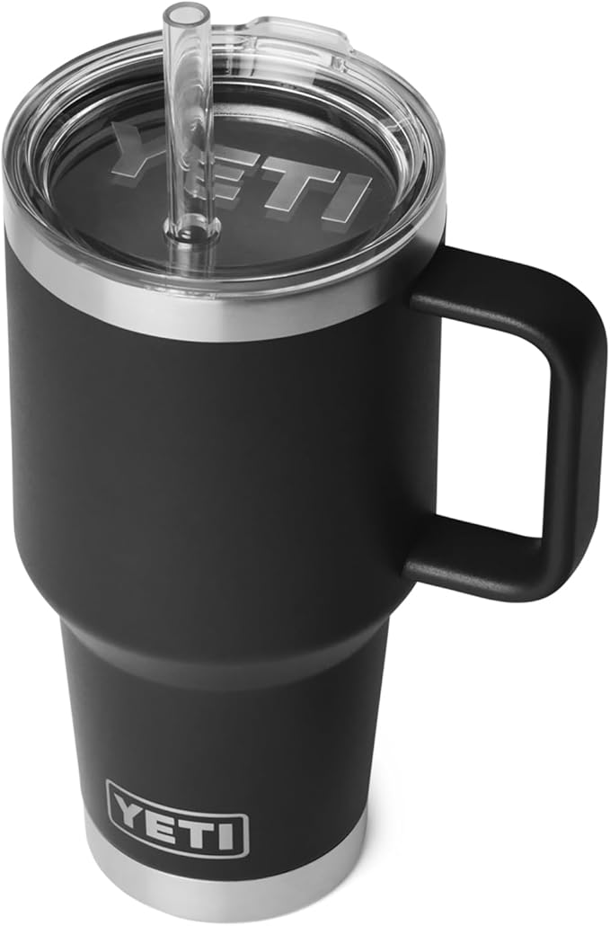 YETI Rambler 35 oz Straw Mug 2.0 - Double-Wall Vacuum Insulation for Cold Beverages – Dishwasher Safe – Cupholder Compatible – Reusable Straw – Comfortable Grip Handle – Travel Mug - Black