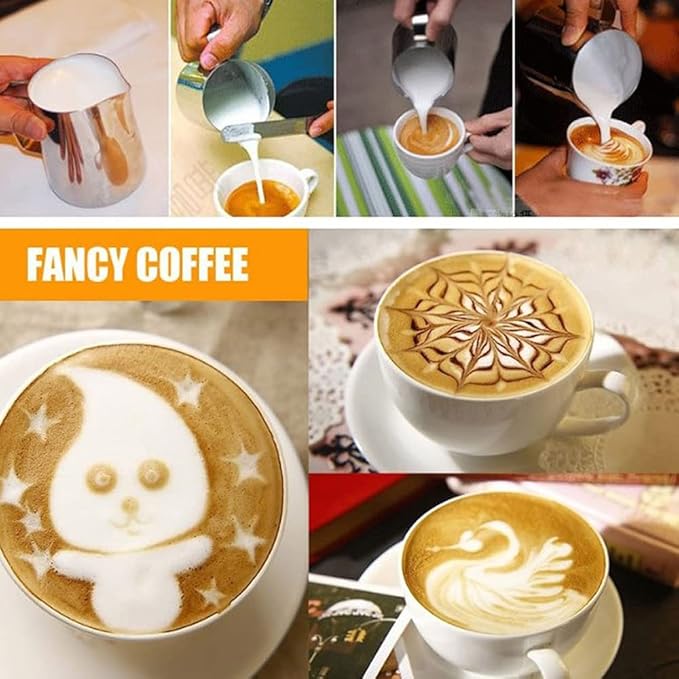 900ml Stainless Steel Milk Frothing Pitcher with Measurement Marks, 32oz Steaming Pitcher for Coffee, Cappuccino, Latte Art Milk Jug Cup for Home & Professional Use (1)