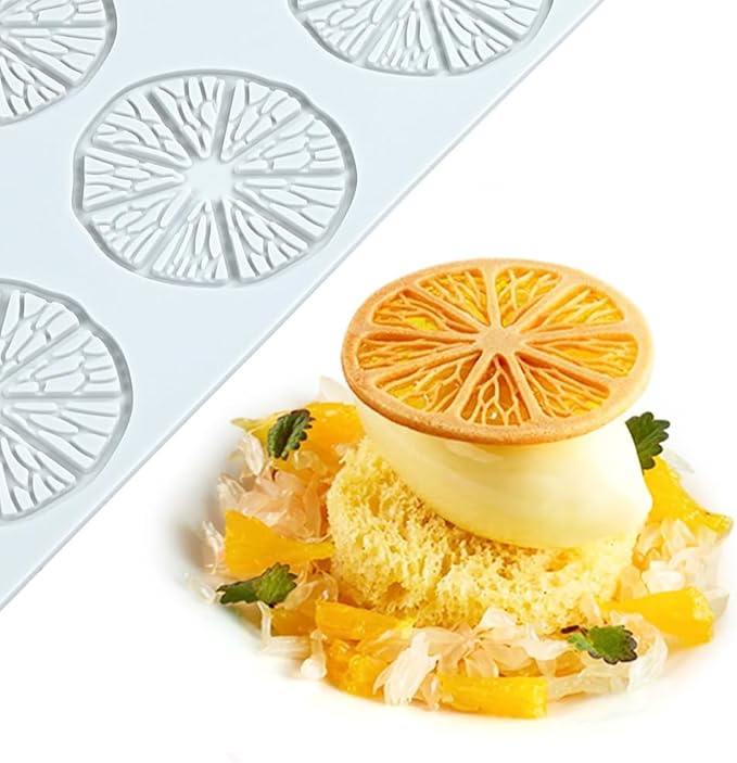 Hollow 3D Leaf Tuille Lace Silicone Cake Moulds, Molds Silicone Baking Fondant Tuile Molds, Polymer Clay Mold for Baking, Clay, Resin, Sugar Craft, Dessert Cake Decoration (1pcs Lemon Slices Mold)