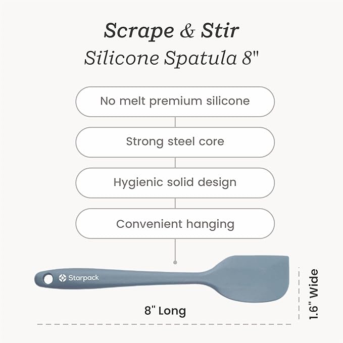 Starpack 'Scrape & Stir' Silicone Spatula (8 Inch) - Heat Resistant Spatulas Set 600°F - Food Grade Kitchen Spatulas - Nonstick Baking and Cooking Spatula - LFGB Grade Rubber Utensil Set