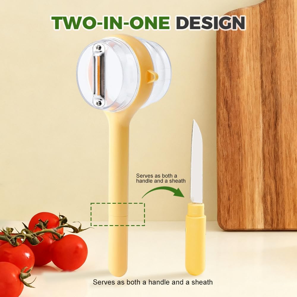 3 in 1 Peeler with Container, 2025 New Stainless Steel Peelers with Container with Handle Fruit Knife, Multifunctional Vegetable Peelers for Home Kitchen (Yellow)