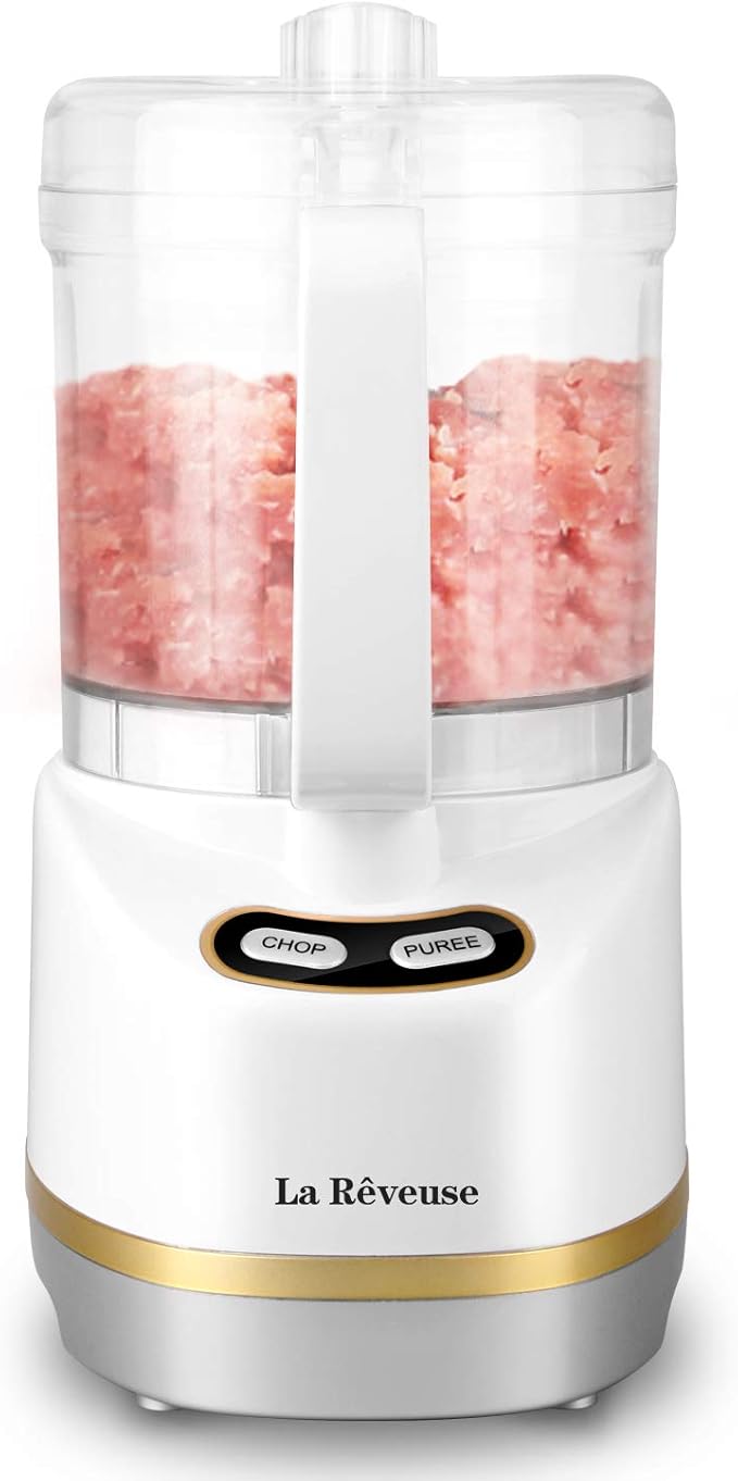 La Reveuse Electric Mini Food Processor Small Chopper 200 Watts 2-Cup Prep Bowl for Mincing Chopping Grinding Blending Pureeing (White)