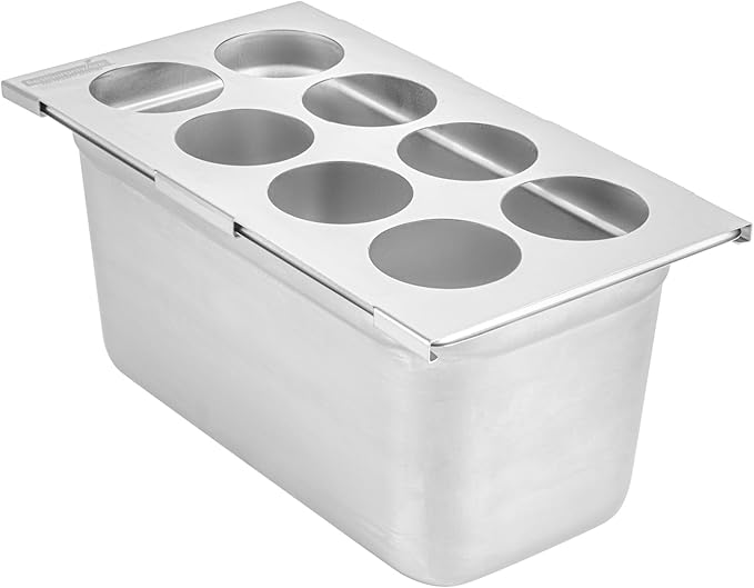 Restaurantware Squeeze Bottle Template Pack of 1 Stainless Steel 8 Hole Holder Top, 2.5" Diameter Fits 1/3 Size Food Pans, Dishwasher Friendly Integrated Lip Design Holder Top for Condiment Bottles