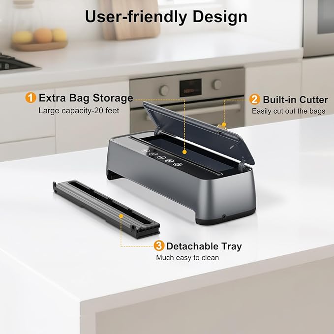 Automatic Vacuum Sealer Machine, 85Kpa Powerful Suction for Dry and Moist Food Preservation, External Hose & Bag Cutter, Leakproof Seal, Self-Cleaning Mode