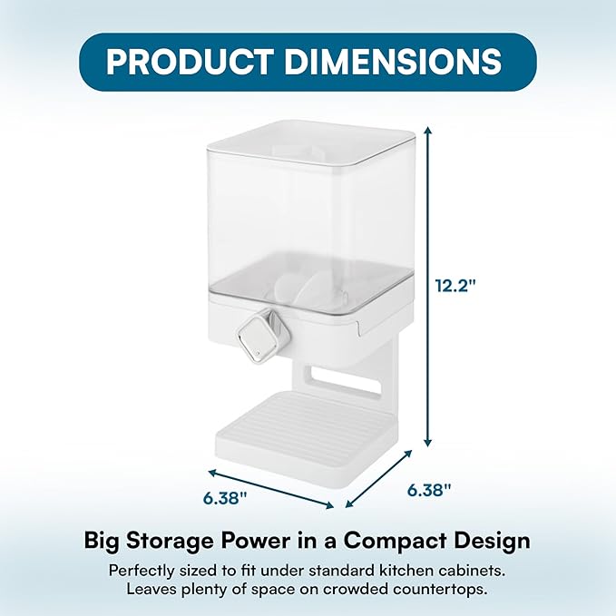 Zevro Compact Dry Food Dispenser, Single Control, White/Chrome
