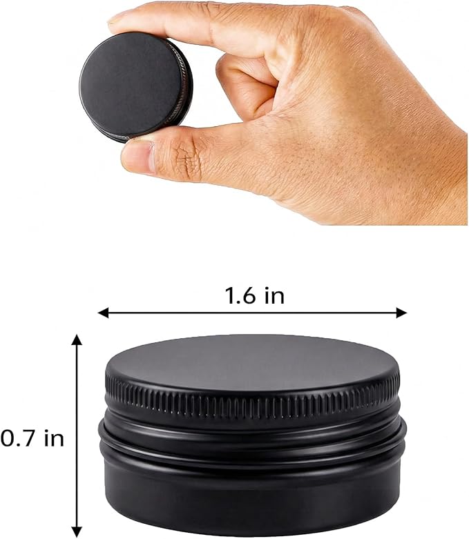 120 Pack 0.5 oz Aluminum Tin Jars with Screw Lids - Food Grade Round Metal Containers for Lip Balm, Salves, Spices & Crafts - Leak Proof Travel Cosmetic Sample Tins with Labels (15ml Black)
