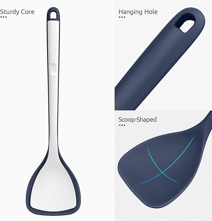 U-Taste 18/8 Stainless Steel Measuring Cups and Spoons Set of 10 and 600ºF Heat Resistant 13.76" Long, 3.63" Wide Wok Spatula for Kitchen Stir Fry (Midnight Blue)