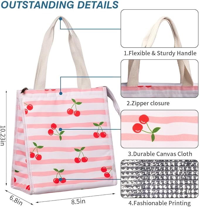 iknoe Insulated Lunch Bag for Women & Adults, 9L Foldable Wide-Open Cooler Bag with Pockets, Leakproof & Portable, for Picnic, Office, Beach(Cherry)