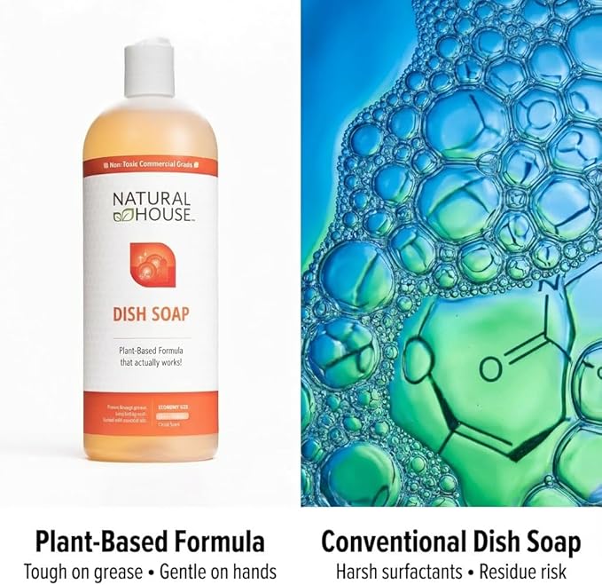 Enzyme Hand Dish Soap Refill Bulk - Natural House Scrubby - Probiotic Formula Cuts Grease, Gentle on Hands - Plant-Based, Septic Safe - Citrus Scent - 128 oz