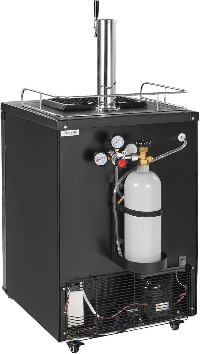VEVOR Beer Kegerator, Single Tap Draft Beer Dispenser, Full Size Keg Refrigerator With Shelf, CO2 Tank(No Gas), Drip Tray & Rail, 23°F- 82.4°F Temperature Control, 162L, Silver