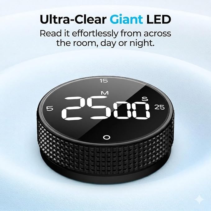 Rechargeable Magnetic Kitchen Timer for Cooking, Building 800mAh Battery Large Display Digital Countdown Countup Timer, 3 Preset 5/15/25 Mins Loud Alarm for Baking Grilling Studying - 2PCS