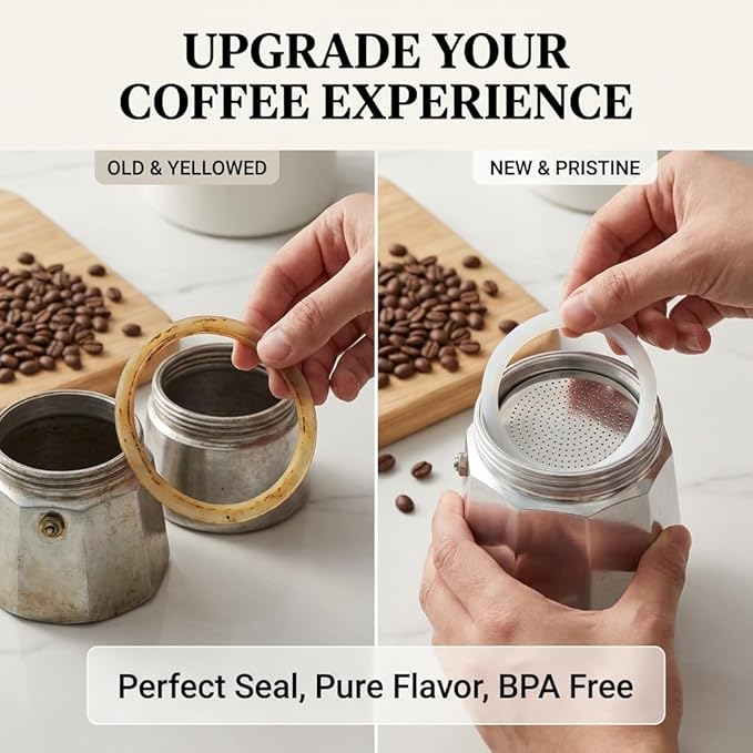 Sivaphe 3 Cup Moka Pot Replacement Infuser Parts for Aluminum Italian Stovetop Espresso Coffee Maker, 1 Filter and 3 Silicone Gasket Seals