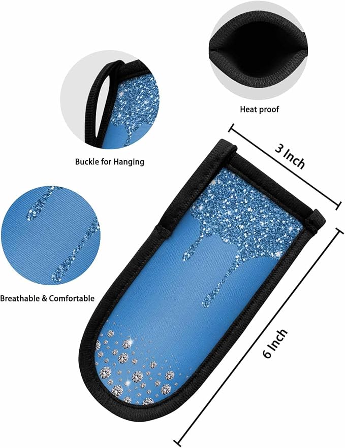 Blue Diamond Hot Handle Holder, Pot Pan Handle Covers, Shiny Modern Art Droplet Texture Cast Iron Skillet Handle Covers, Heat Protecting Pan Handle Sleeves Mitt for Kitchen Cookware, 3PCS