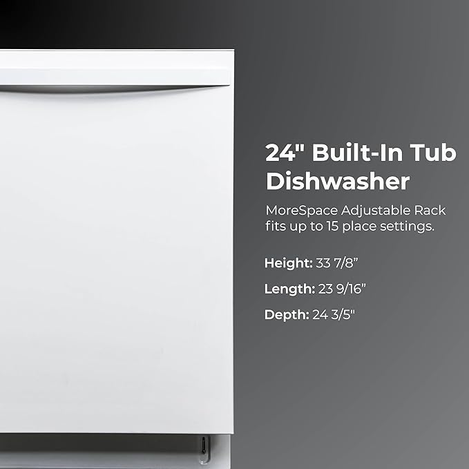 Kenmore 24" Built-In Dishwasher - Quiet Tub with TurboDry, Leak, & SmartWash Soil Detection - 15 Place Settings - 49 DBA - ENERGY STAR Certified - White