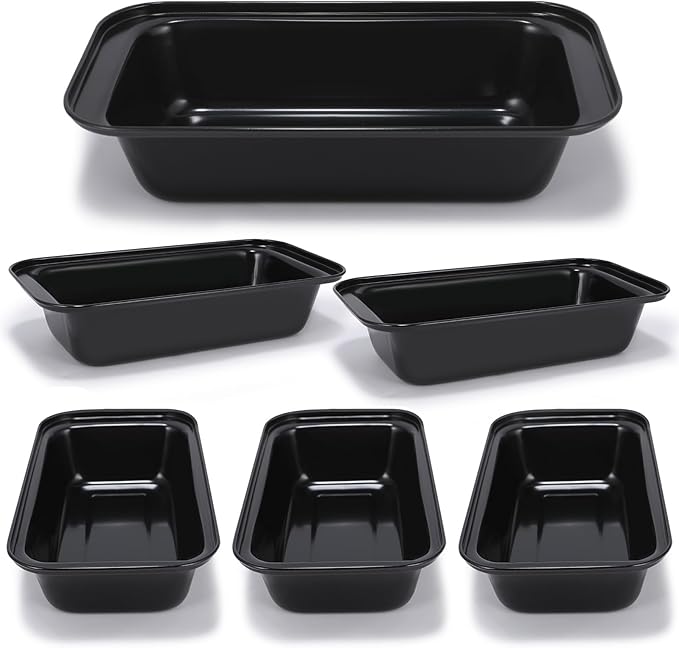 Yoehka 6 Pack Bread Pan Set, Non-Stick 8×4 Loaf Pans for Baking Homemade Bread, Sourdough, Brownies, Cake, Carbon Steel, Rectangle Baking Pans (Black)