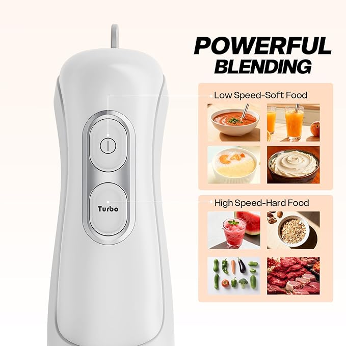 Turelar Immersion Blender Handheld, Corded Electric Blenders Portable Stick Mixer with 2 Mixing Speed and Stainless Steel Blades Emulsifier for Effortless Blending Soup, Smoothies, Puree or Baby Food