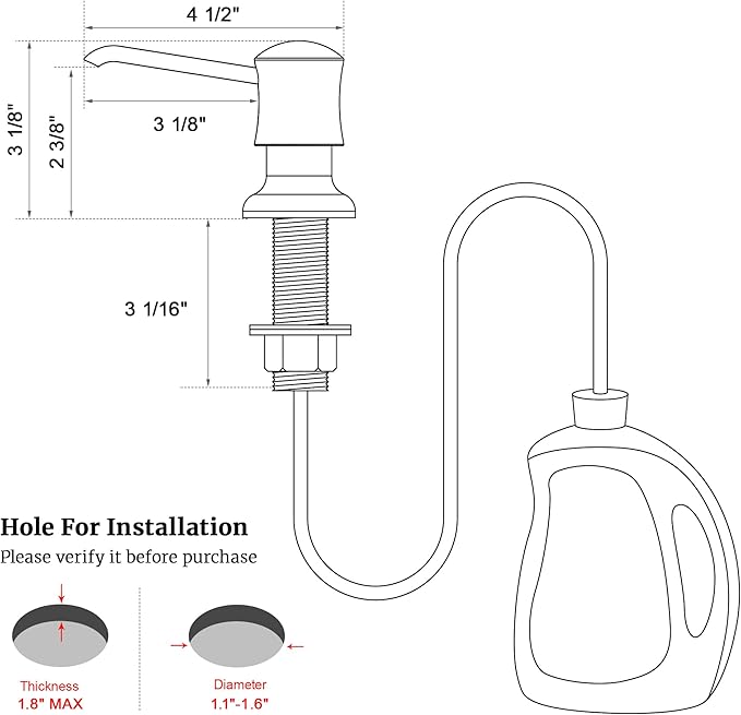 Sink Soap Dispenser for Kitchen Sink White Upgrade with 40" Silicone Extension Tube Kit, Connect to Your Soap Bottle Directly