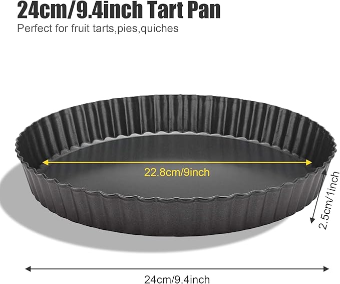 Tart Pan Removable Bottom 9 Inch Tart Pans Round Nonstick Quiche Pan Carbon Steel Quiche Baking Dish with Fluted Edges Fruit Tart Molds for Baking Pie Mold Pizza Chiffon Cake Dessert