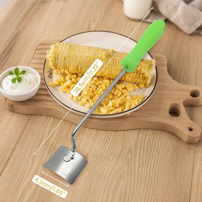 Easy Clean Corn Cob Peeler, 2025 New Corn On The Cob Stripper Tool with Long Handle, Stainless Steel Corn Cutter for Corn Cob With Corn Holder (Green-1 pcs)