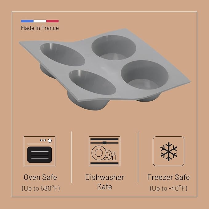 de Buyer ELASTOMOULE Muffin Silicone Mold - Creates 4 Muffins - Easy to Use & Clean - Dishwasher Safe