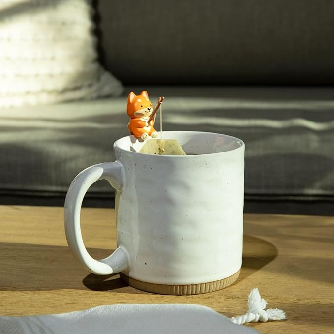 Tea Mates - 1pc Cute Fishing Dog - Tea Bag Holder and String Rest - Tea Accessory for Cup and Mug - Unique Funny Novelty Toy Gift Idea - Animal Figurine Drink Marker