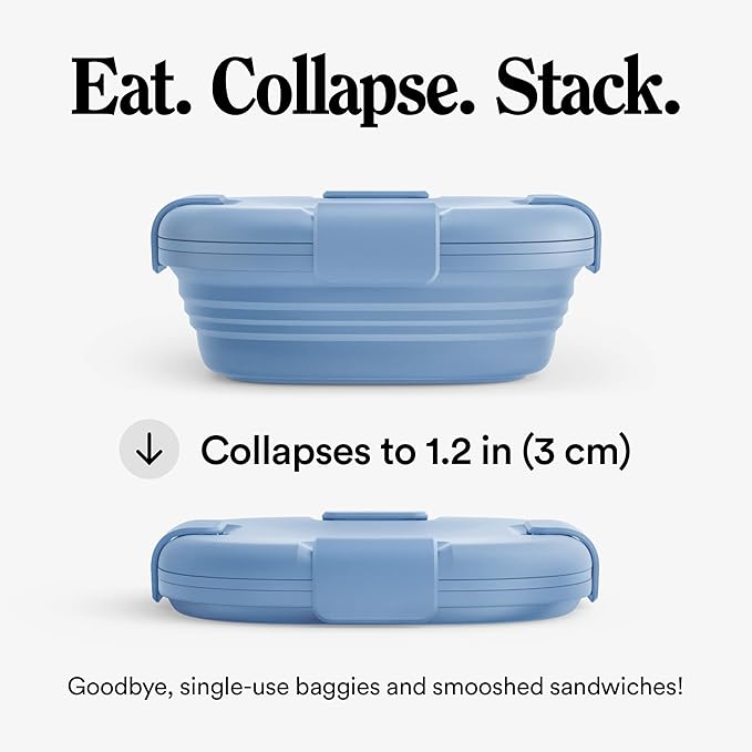 STOJO Collapsible Sandwich Box – 24oz, Reusable Food Storage Container, Silicone Bowl for Hot/Cold Food – Meal Prep, Lunch, Camping, Hiking – Dishwasher Safe (Set of 1, Steel)