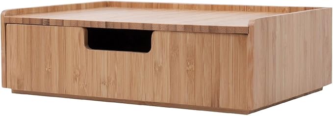 Mobilevision Bamboo Drawer, Stackable Storage Solution for office products pens, pencils, scissors, notepads, business cards and more