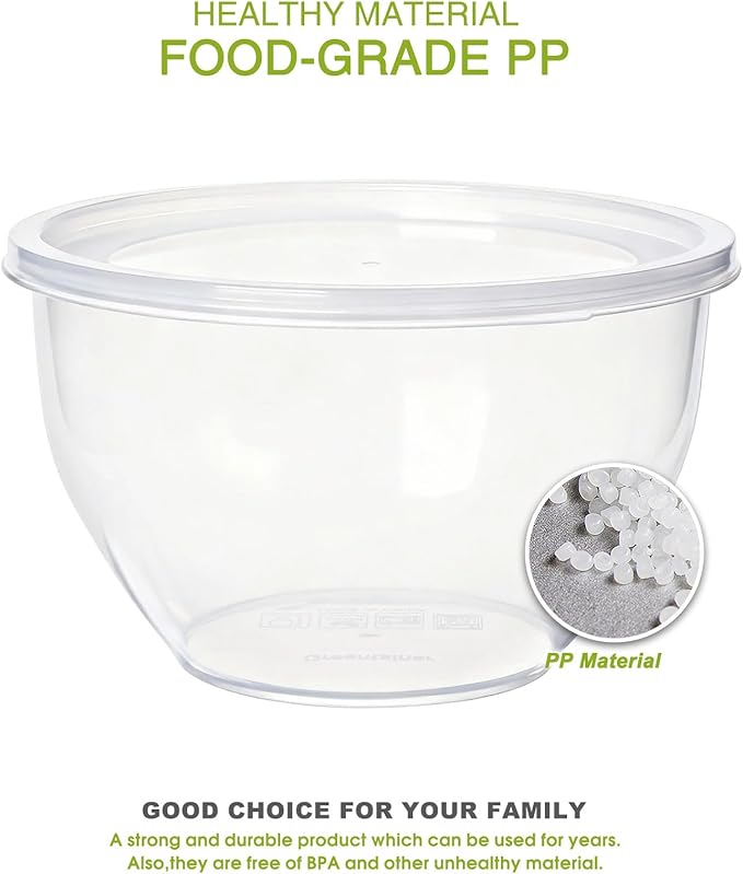 Greentainer Plastic Mixing Bowls with Lids Set for Kitchen, 5 Set Nesting Bowls for Mixing, Baking, Prepping, Cooking and Serving Food, Mixing Bowls Dishwasher, Microwave Safe