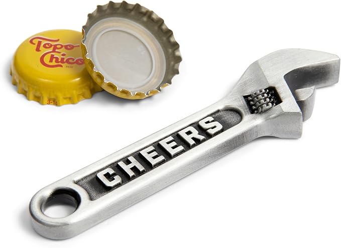 Wrench Bottle Opener - Heavy Duty Beer & Soda Cap Opener - Unique Bar Tool Gift for Men - Multitool Kitchen Gadget (Antique Silver)