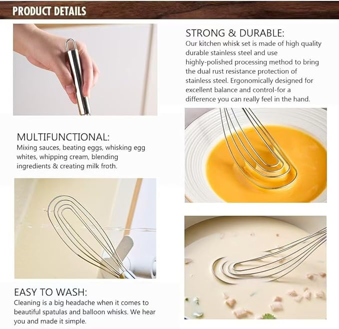 10.63" Stainless Steel Flat Whisk,Egg Beater for Blending,Whisking,Beating,or Stirring