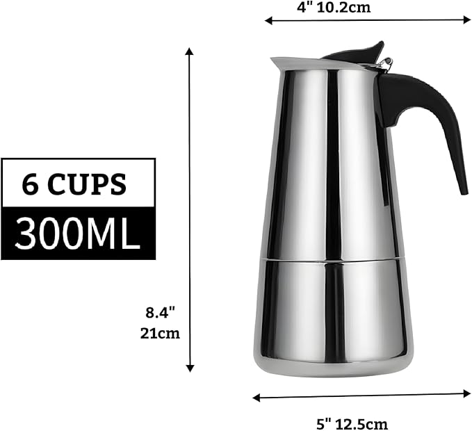 Stainless Steel Moka Pot Espresso Maker,Stovetop Moka Pot, Percolator Coffee Pot,Italian Coffee Maker,Cuban Café Brewing,Greca Coffee Maker (6 CUP)