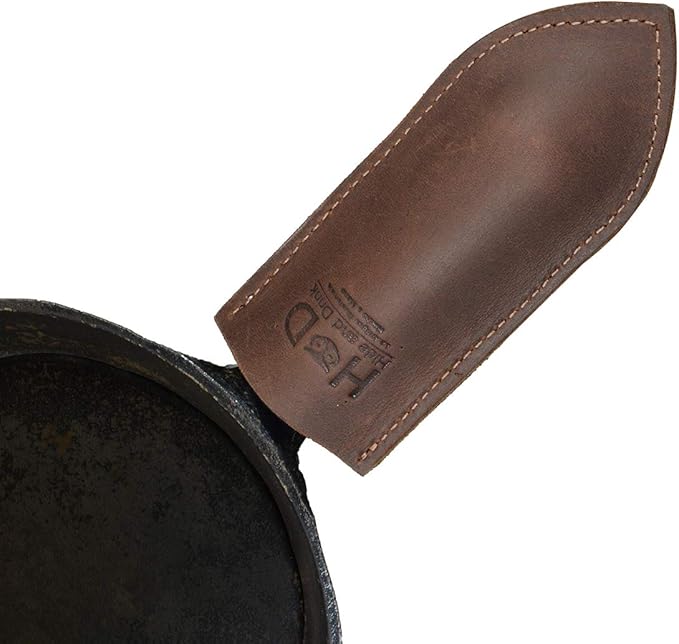 Hide & Drink, Cast Iron Hot Handle Cover, Skillet Panhandle Grips, Frying Pan, Heat Protection, Kitchen Essentials, Full Grain Leather, Handmade (Bourbon Brown, Small)