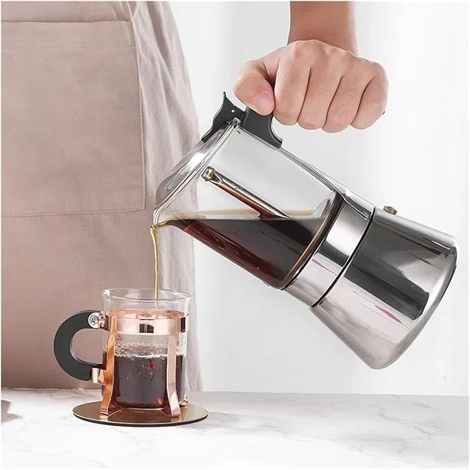 Espresso Maker Stainless Steel Italian Manual Coffee Machine Maker Moka Pot Multifunctional Portable Hand Brew Coffee Pot(300ML)